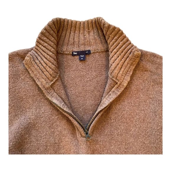 Gap Men's Knitted Pull Over Mock Neck Half Zip Up Sweater Brown M Medium - Picture 2 of 9